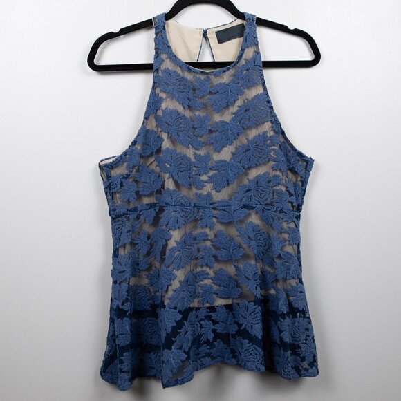 Line & Dot blue sheer lace blouse-M - Picture 1 of 6